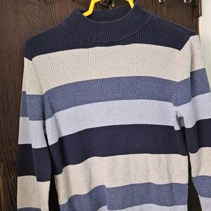 Karen Scott Women's Striped Sweatshirt in Navy and Gray